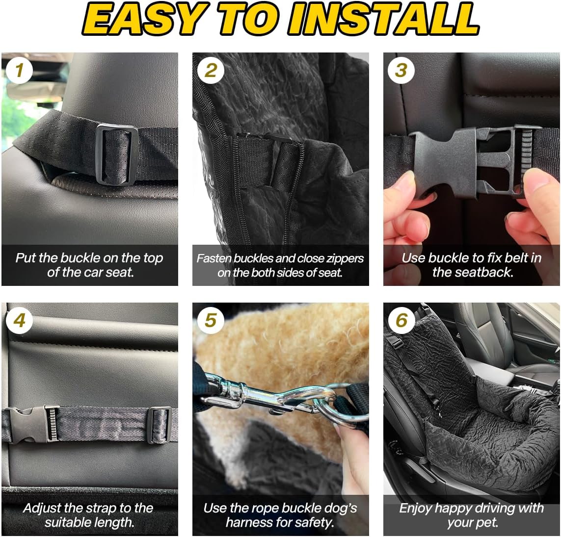 Dog Car Seat for Small Medium Dogs Up to 40lbs, Detachable Washable Soft Pet Booster Travel Bed for
