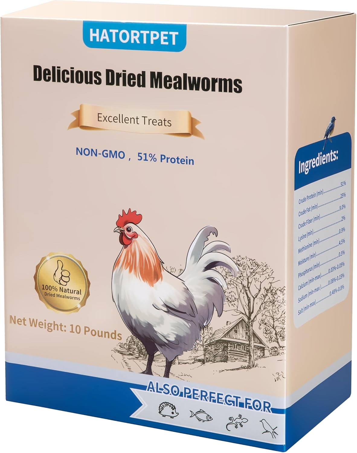Dried Mealworms 10LB Pure Natural Non-GMO Mealworms for Chickens High Protein Chickens Feed Meal
