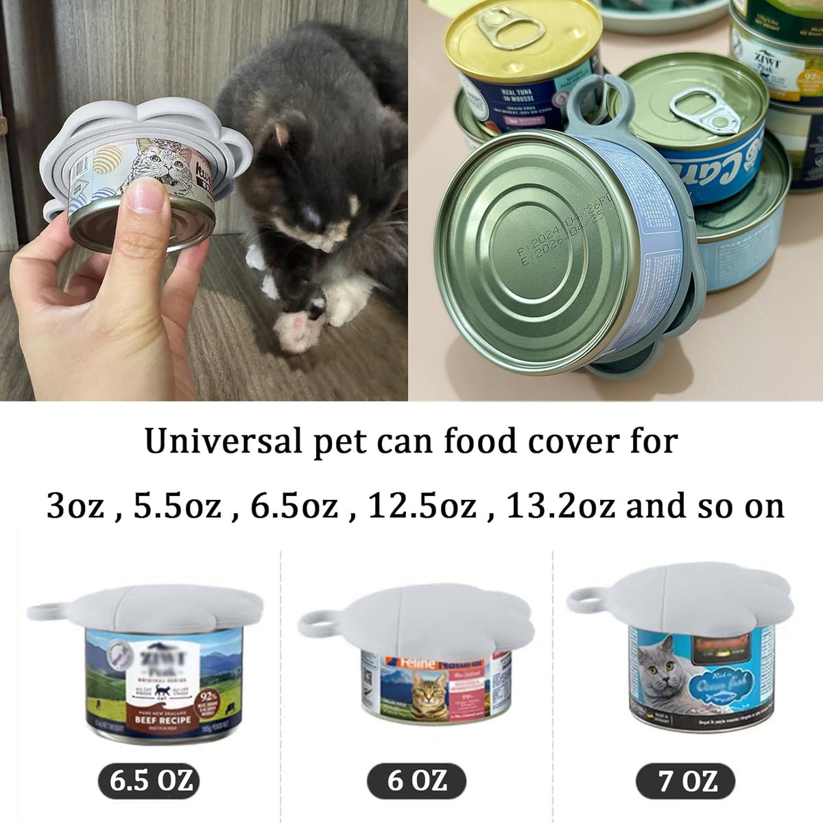 3 Pcs Cat Food Can Covers & One Can Opener | Cute Paw Shape Can Covers and Opener Spatula Cat Wet
