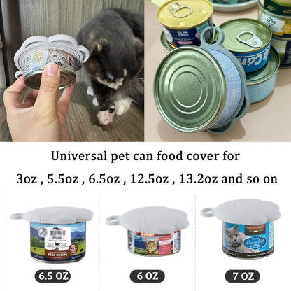 3 Pcs Cat Food Can Covers & One Can Opener | Cute Paw Shape Can Covers and Opener Spatula Cat Wet