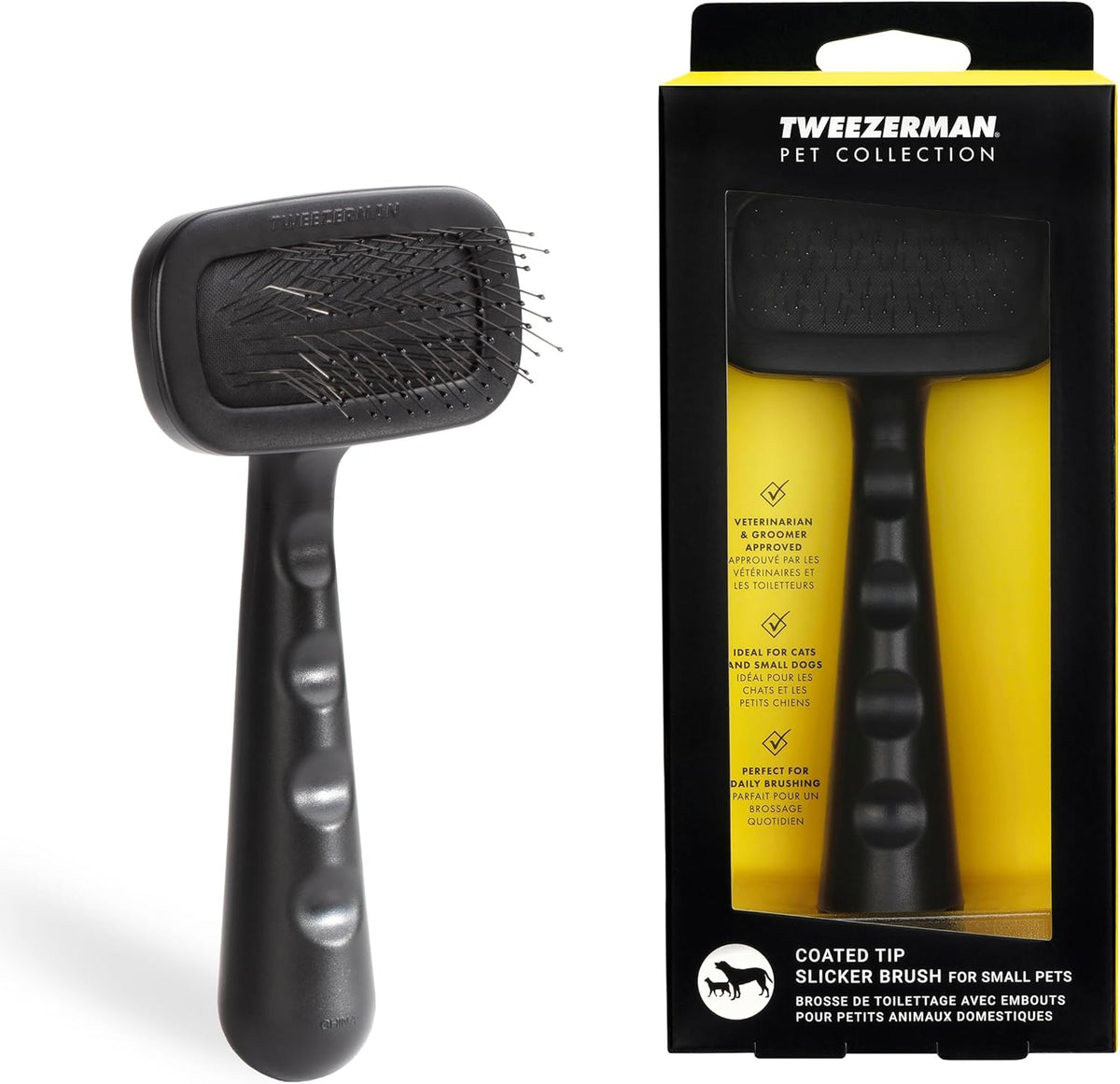 Tweezerman Dog and Cat Slicker Brush for Small Pets, Grooming Brush with Coated Bristles to Prevent