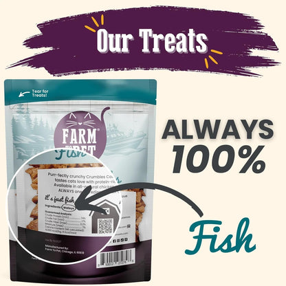 Farm To Pet - Cat Treat Crumbles - 3 oz Single Ingredient Fish Treat and Snacks - Healthy for