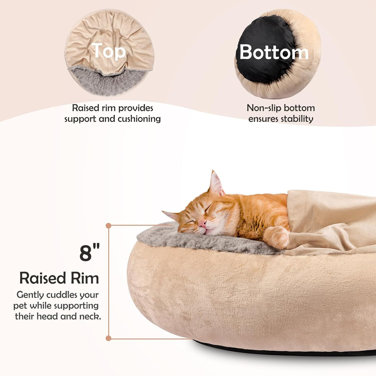 JOEJOY Small Dog Cat Bed With Hooded Blanket, Cozy Cuddler Luxury Puppy Pet Donut Round Calming