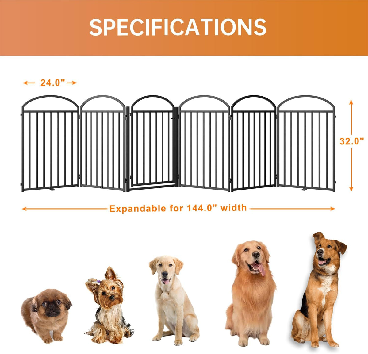 6 Panles Full Matel Freestanding Dog Gates with Door, 144"Extra Wide 32"Tall Free Standing Dog Pet