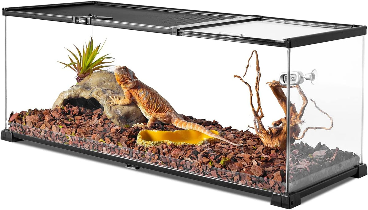 REPTI ZOO 20 Gallon Reptile Glass Terrarium Easy Clean Tank 30" x 12" x 12" Dual Top Sliding Top