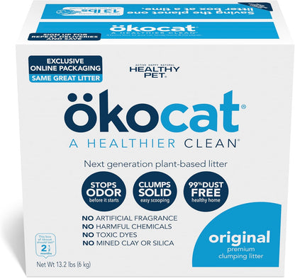 ökocat Original Wood Clumping Cat Litter, Unscented, 13.2 pounds - Natural Ingredients, Stops Odor