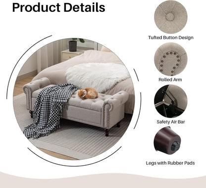 58.1'' Storage Bench Upholstered Linen End of Bedroom Bed Bench Ottoman with Tufted Cushioned