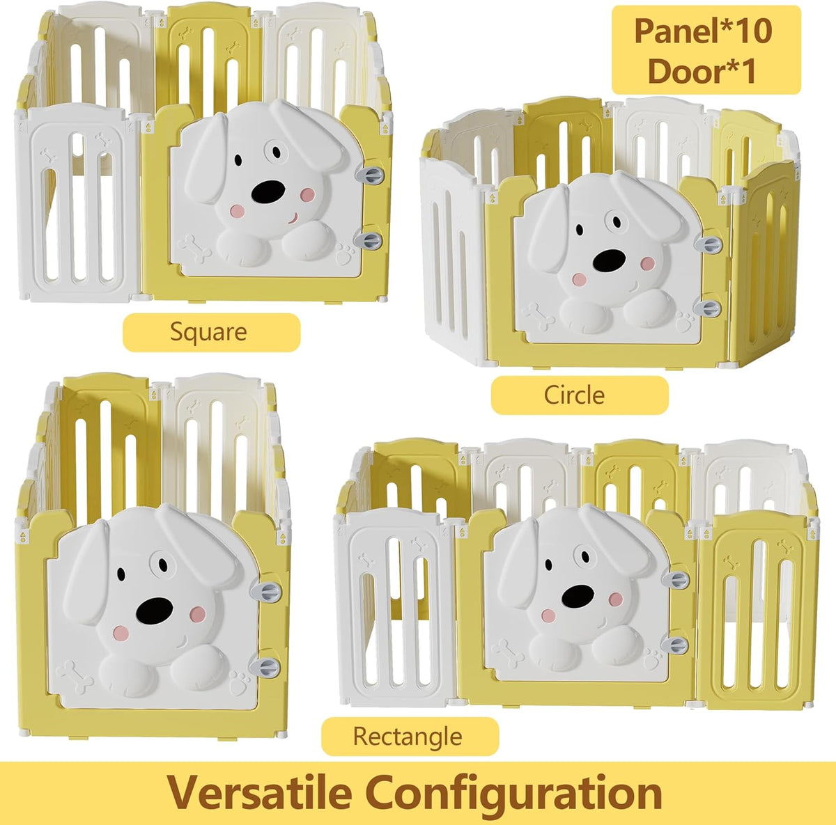 Foldable Dog Play Pen Indoors, Non-Slip Sturdy Puppy Playpen with Door, 25.5" H 10-Panel Adjustable