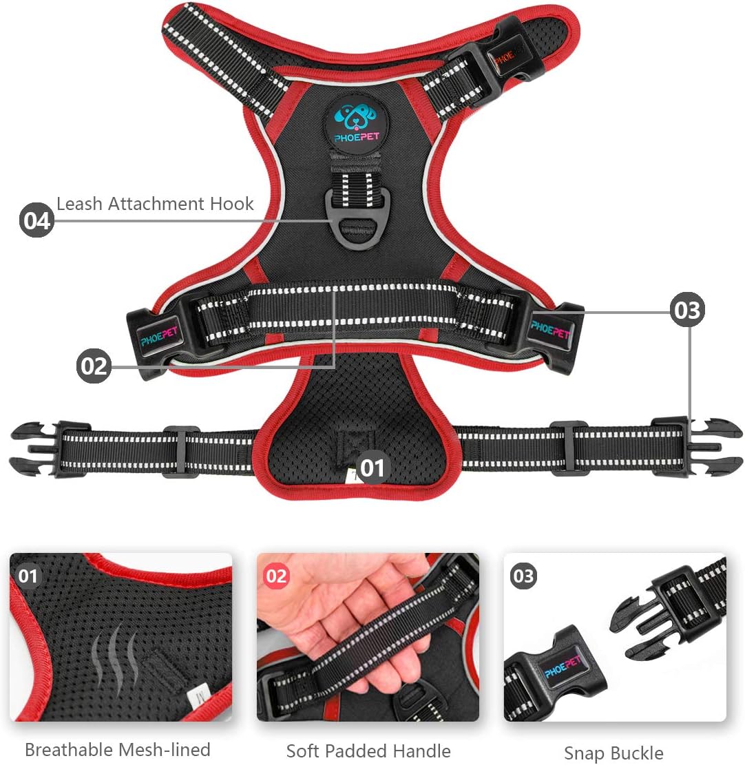 PHOEPET 2019 Upgraded No Pull Dog Harness, Reflective Adjustable Vest, with a Training Handle + 2