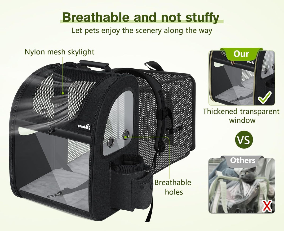 Pecute Pet Carrier Backpack, Large Cat Carrier Backpack, Expandable cat Backpack with Breathable