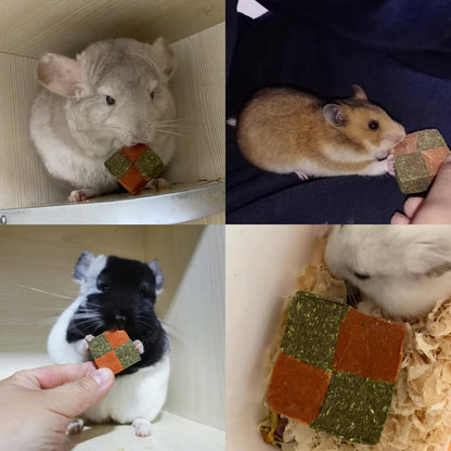 Fhiny 12 PCS Rabbit Carrots Chew Toys, Natural Timothy Hay Biscuit Cubes Rabbit Carrot Molar Treats