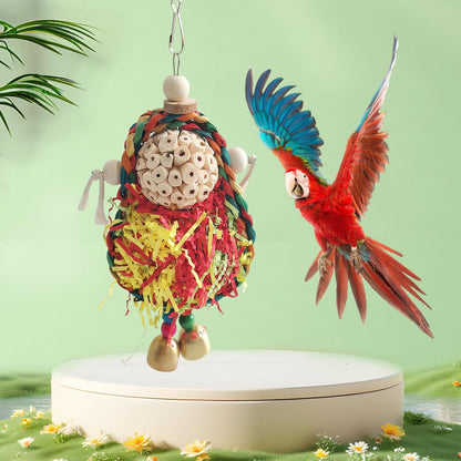 Bird Hoop Swing and Parakeet Toys,Natural Sola Balls and Shredding Hanging Toy,Birds Rope