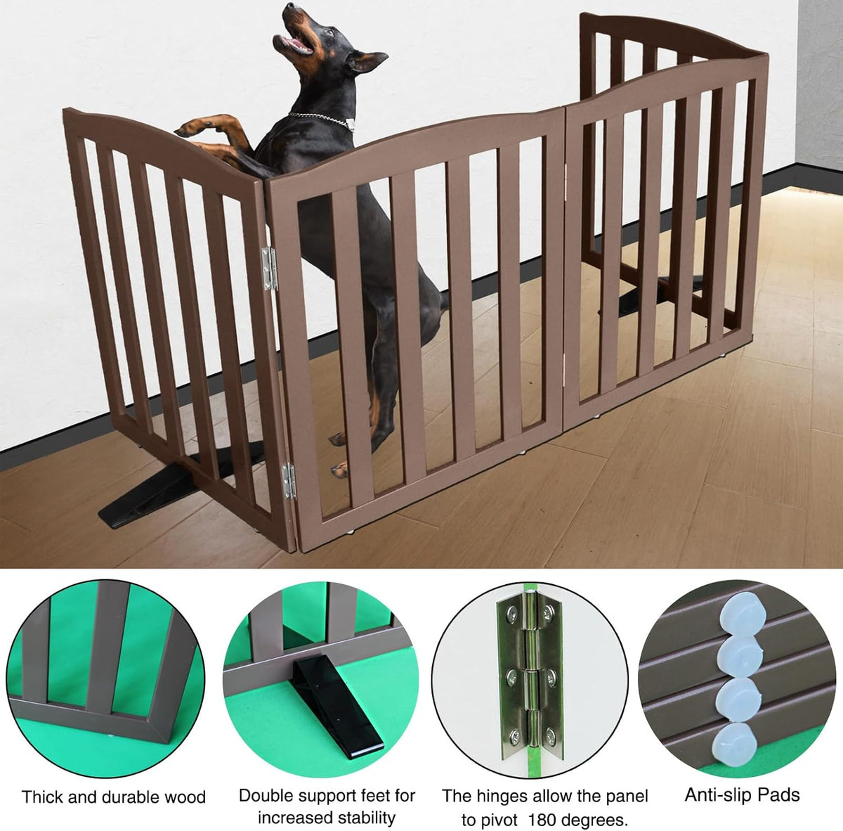 ZJSF Foldable Freestanding Indoor Dog Gate for House Wood Long Pet Gates Dog Fence for Stairs Puppy