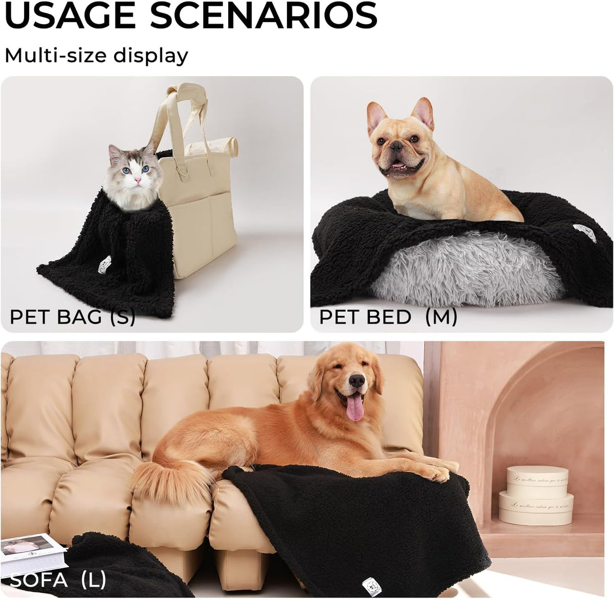 1 Pack 3 Calming Blankets Fluffy Premium Fleece Pet Blanket Soft Sherpa Throw for Dog Puppy Cat