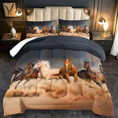 Western Horse Comforter Set Queen for Boys,Brown Western Cowboy Bedding Sets Queen Size, Farm Style