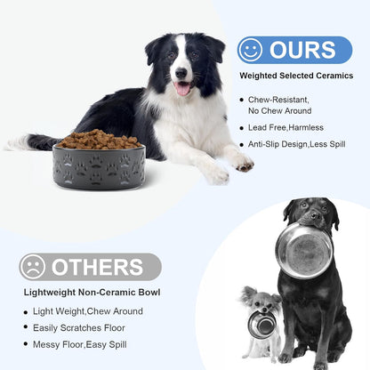 SPUNKYJUNKY Ceramic Dog Bowls 2 Pack, 7.3'' Dog Food Water Double Feeding Bowls Non-Slip for Medium