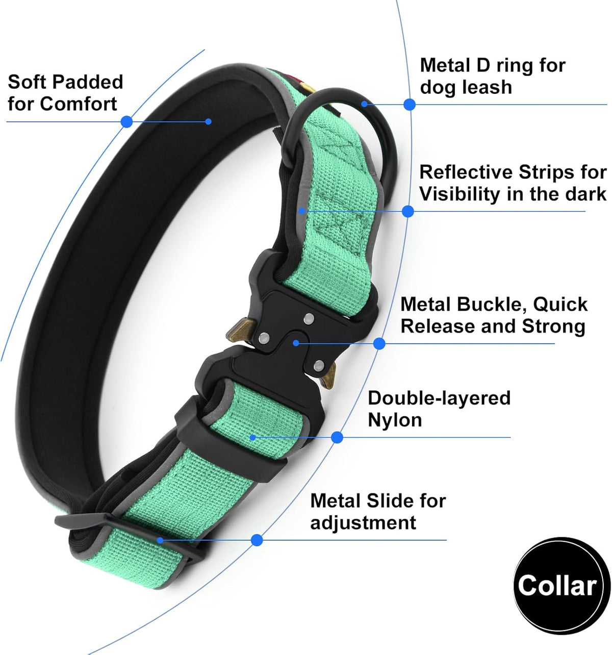 Plutus Pet Tactical Dog Collar, Reflective, Adjustable Heavy Duty Dog Collar, Soft Padded and