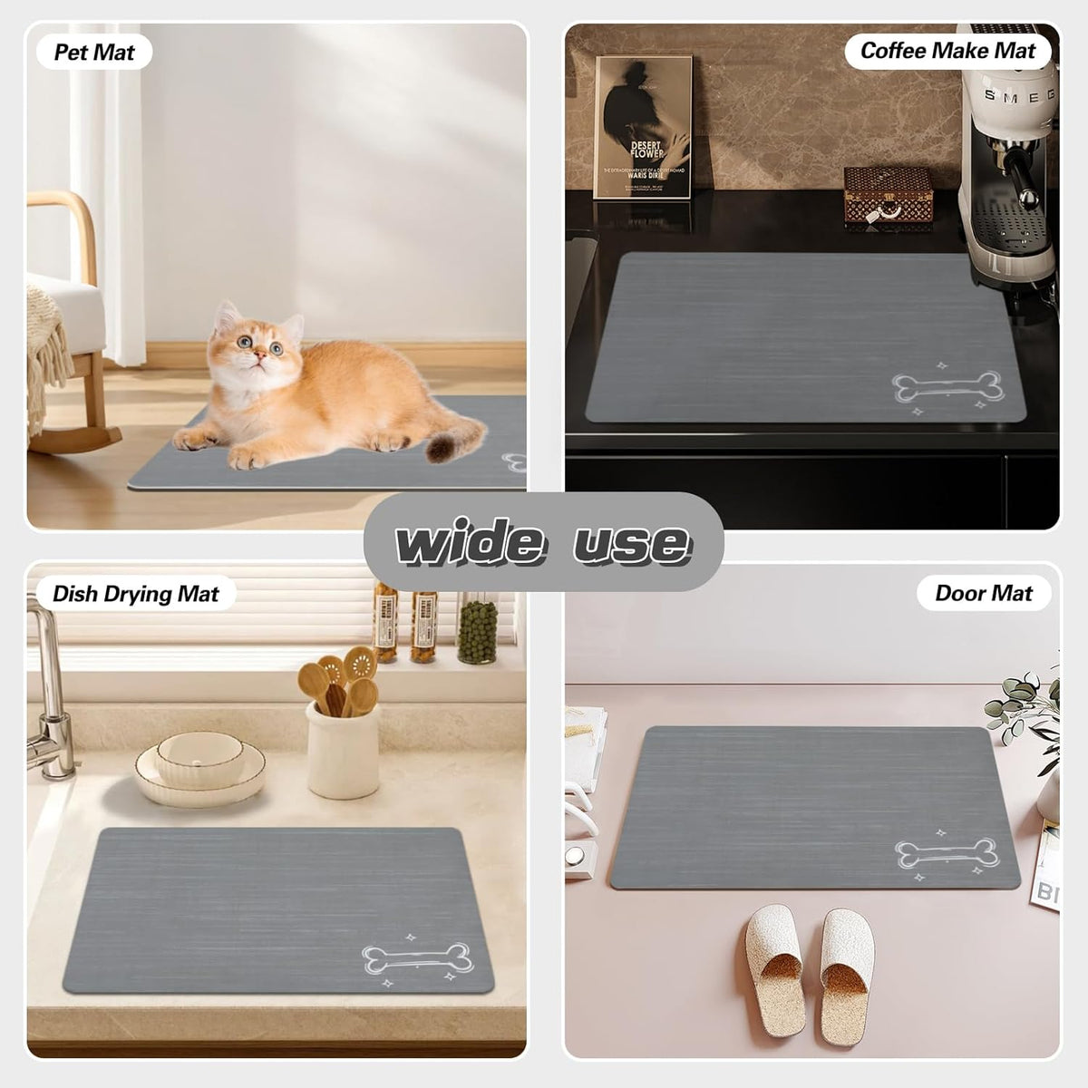 Le courant Dog Cat Feeding Mat,Water Absorbent, Non Slip Placemat for Pets Bowl and Water,100%