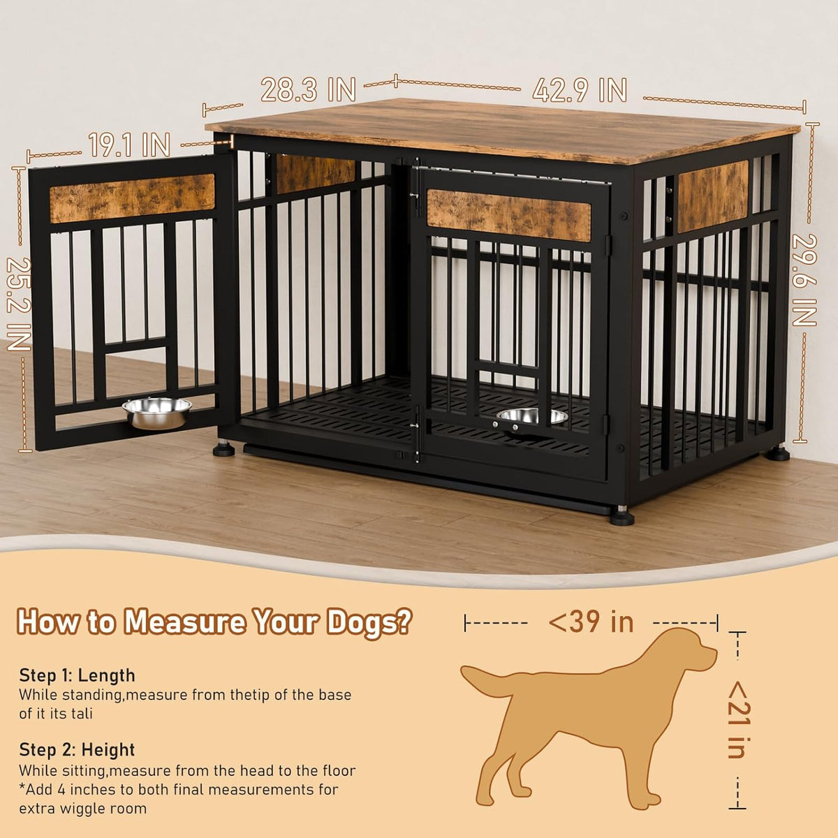 Heavy Duty Dog Crate Furniture for Large Dogs, Decorative Pet House End Table, 42inch Large Wooden