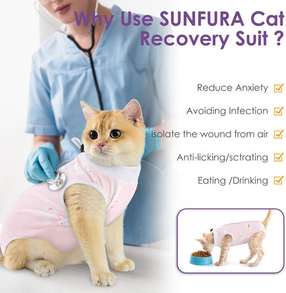 SUNFURA Cat Recovery Suit, Kitten Surgical Full Bodysuit for Abdominal Wound Protector Anti Licking