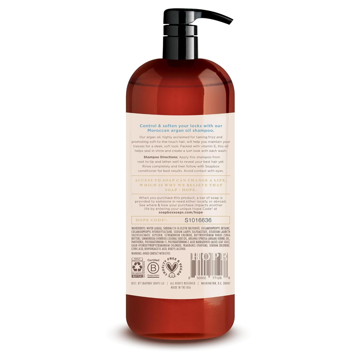 Soapbox Argan Shampoo & Conditioner Set, Volumizing, Vegan, Color Safe, Harsh Sulfate & Silicone