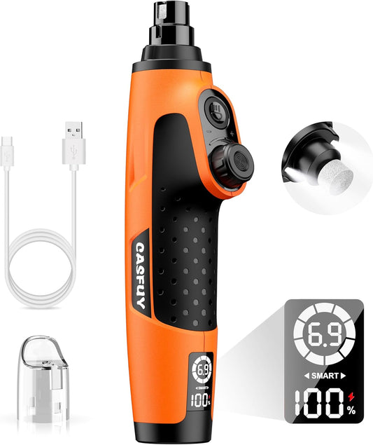 Casfuy Smart 6-Speed Dog Nail Grinder - 50% More Power Pet Nail Grinder with 2 LED Lights Quiet