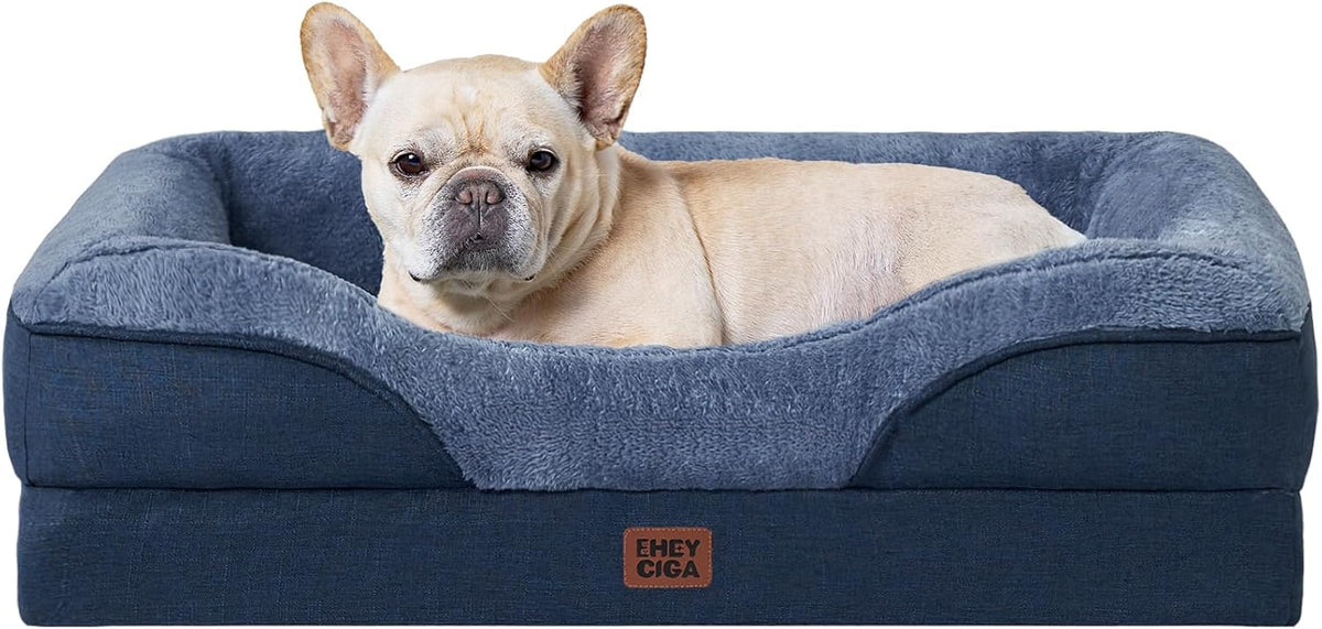 EHEYCIGA Memory Foam Dog Bed for Medium Size, Orthopedic Dog Sofa with Sides and Waterproof Liner