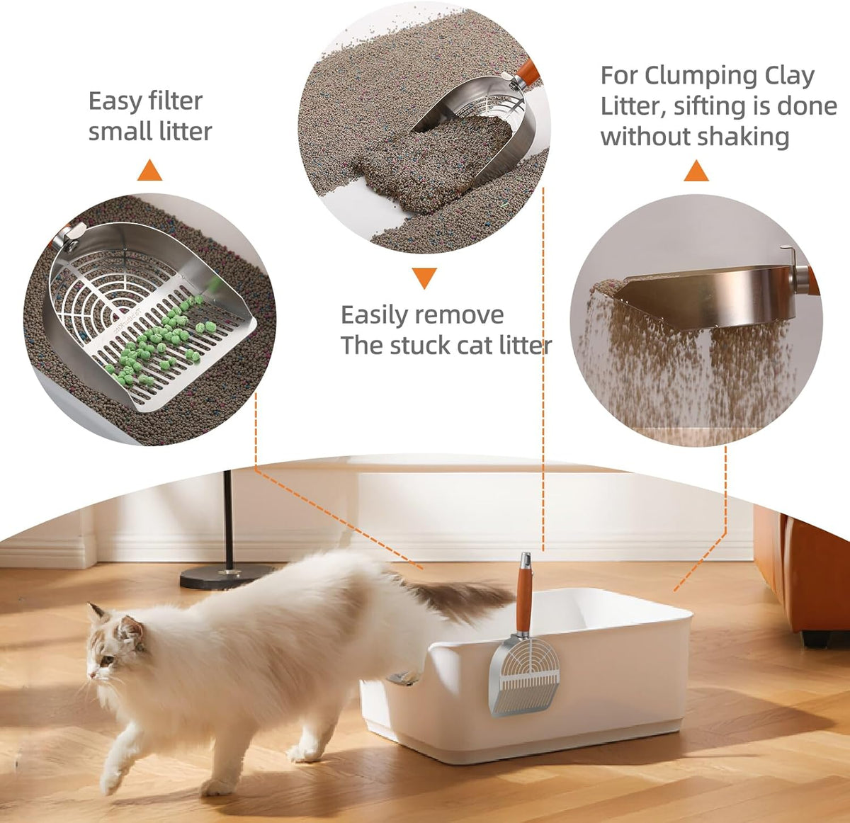 Extra-Thick Stainless Steel Cat Litter Scoop Heavy Duty Metal Litter Scooper with Holder Easy