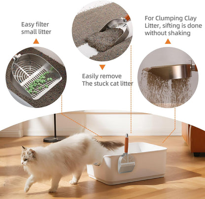 Extra-Thick Stainless Steel Cat Litter Scoop Heavy Duty Metal Litter Scooper with Holder Easy