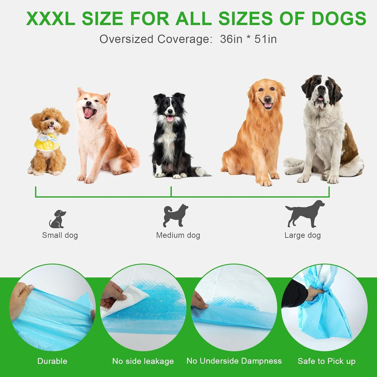 Pee Pads for Dogs & Cats, Extra Large 36"X51", 40 Count, Blue, Polymer, Polyethylene (PE), Fluff