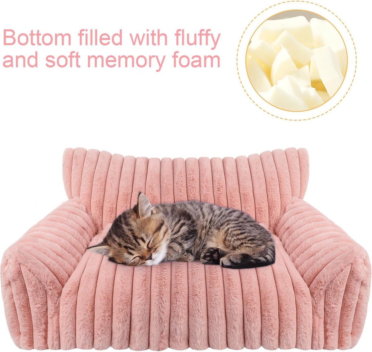 Cute Cat Couch Bed for Indoor Cats, Fluffy Pet Cat Sofa with Premium Soft Corduroy Fleece, Cute