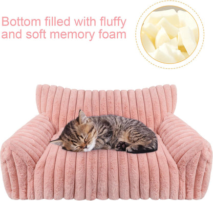 Cute Cat Couch Bed for Indoor Cats, Fluffy Pet Cat Sofa with Premium Soft Corduroy Fleece, Cute