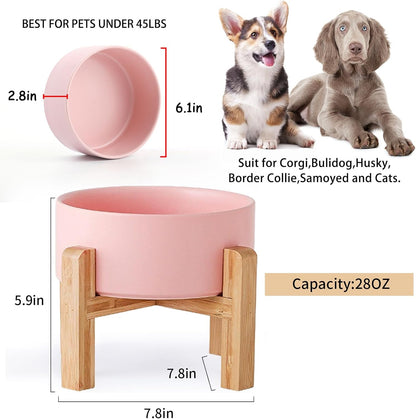 Petygooing 28 OZ Pink Elevated/Raised Ceramic Dog Bowl for Small and Medium Breeds, Dog Food Water