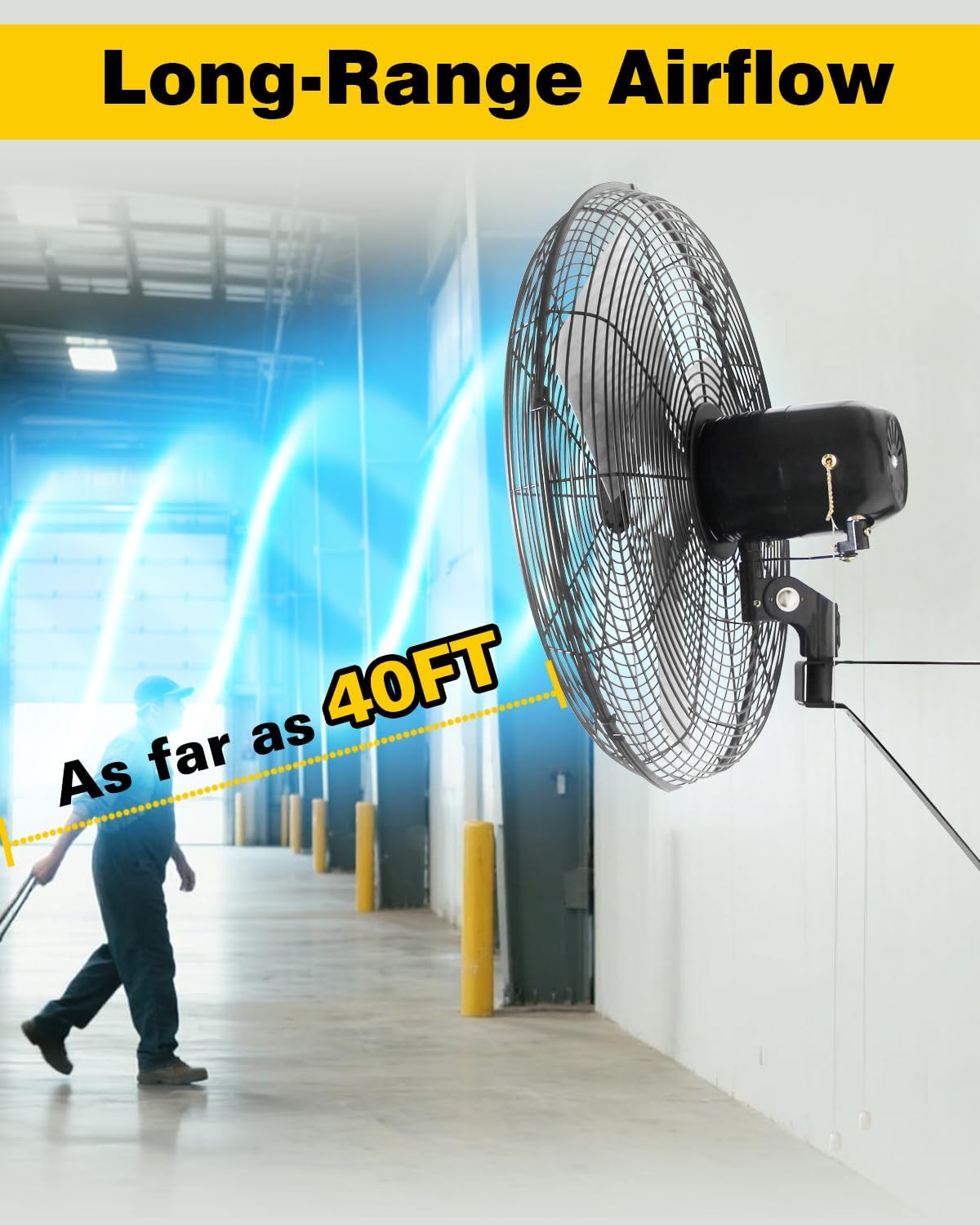 VENTISOL 20 Inch Wall Mount Fan Oscillating, 5500 CFM High Velocity Industrial Fans with 3 Speeds