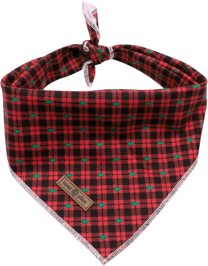 Lionet Paws Reversible Washable Cotton Dog Bandana - Red & Tree Patterns, Adjustable Square