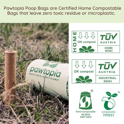 Pawtria Certified Home Compostable Dog Poop Bags (120), Biodegradable Poop Bags for Dogs, Cat