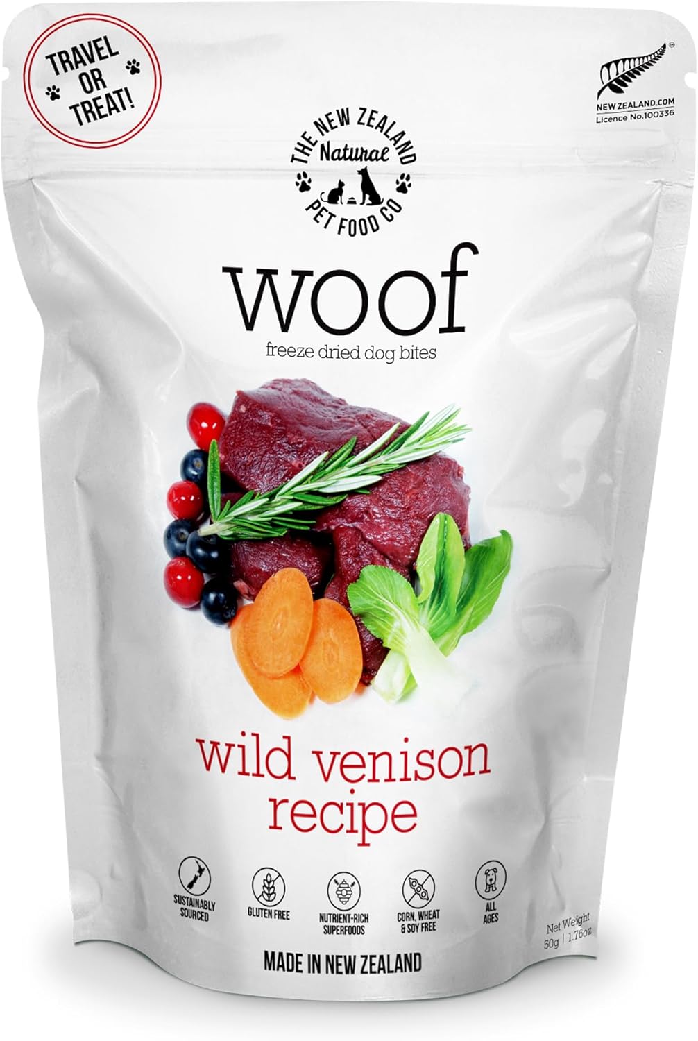 Woof Freeze Dried Dog Food - Wild Venison, High Protein, Dog Food Topper & Dog Treats, All Life