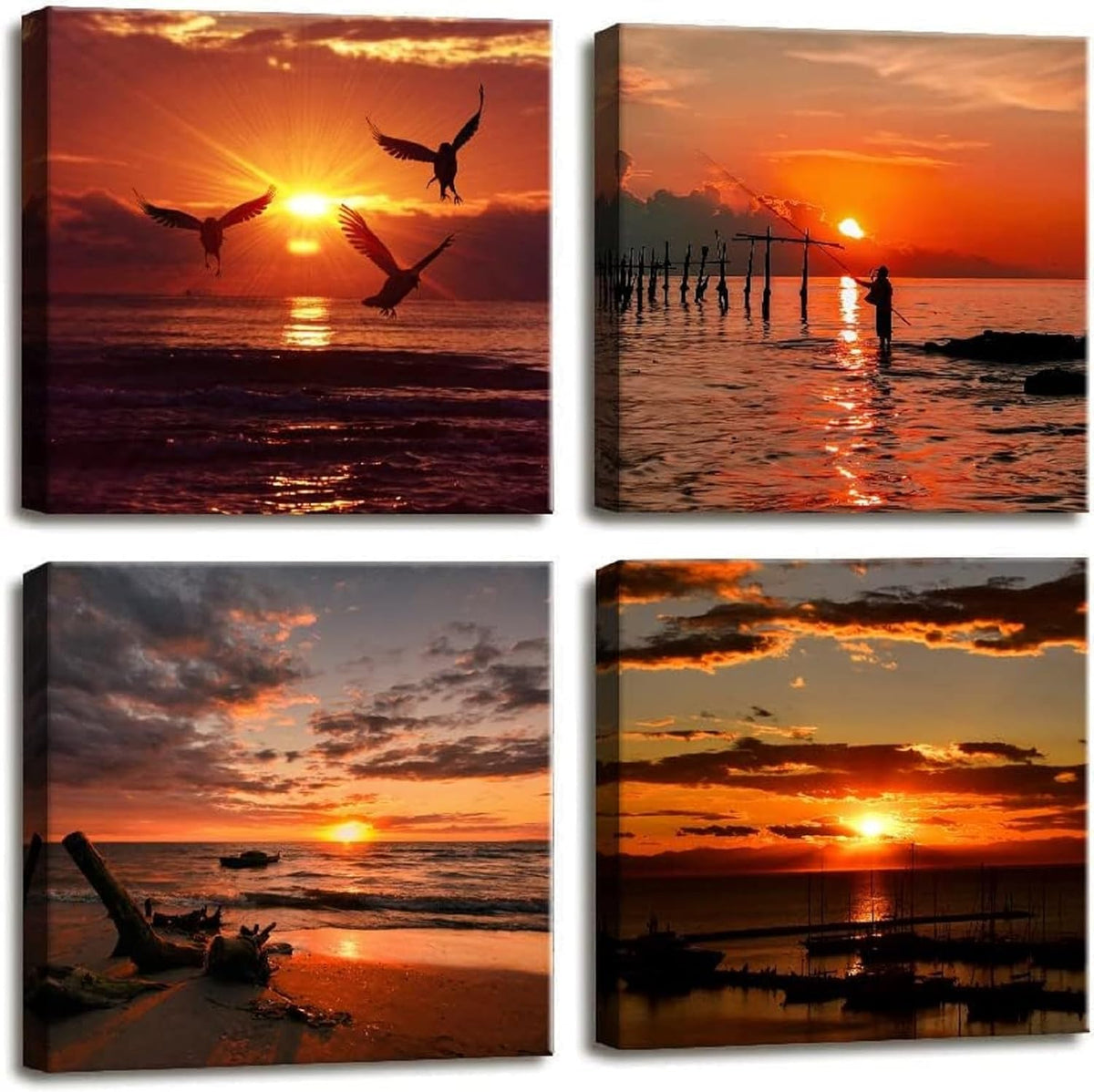 Yxbhhym-Black and Red Ocean Wall Art Beach Pictures Sea Sunset Wall Art Sunrise canvas prints