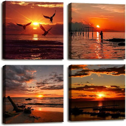 Yxbhhym-Black and Red Ocean Wall Art Beach Pictures Sea Sunset Wall Art Sunrise canvas prints