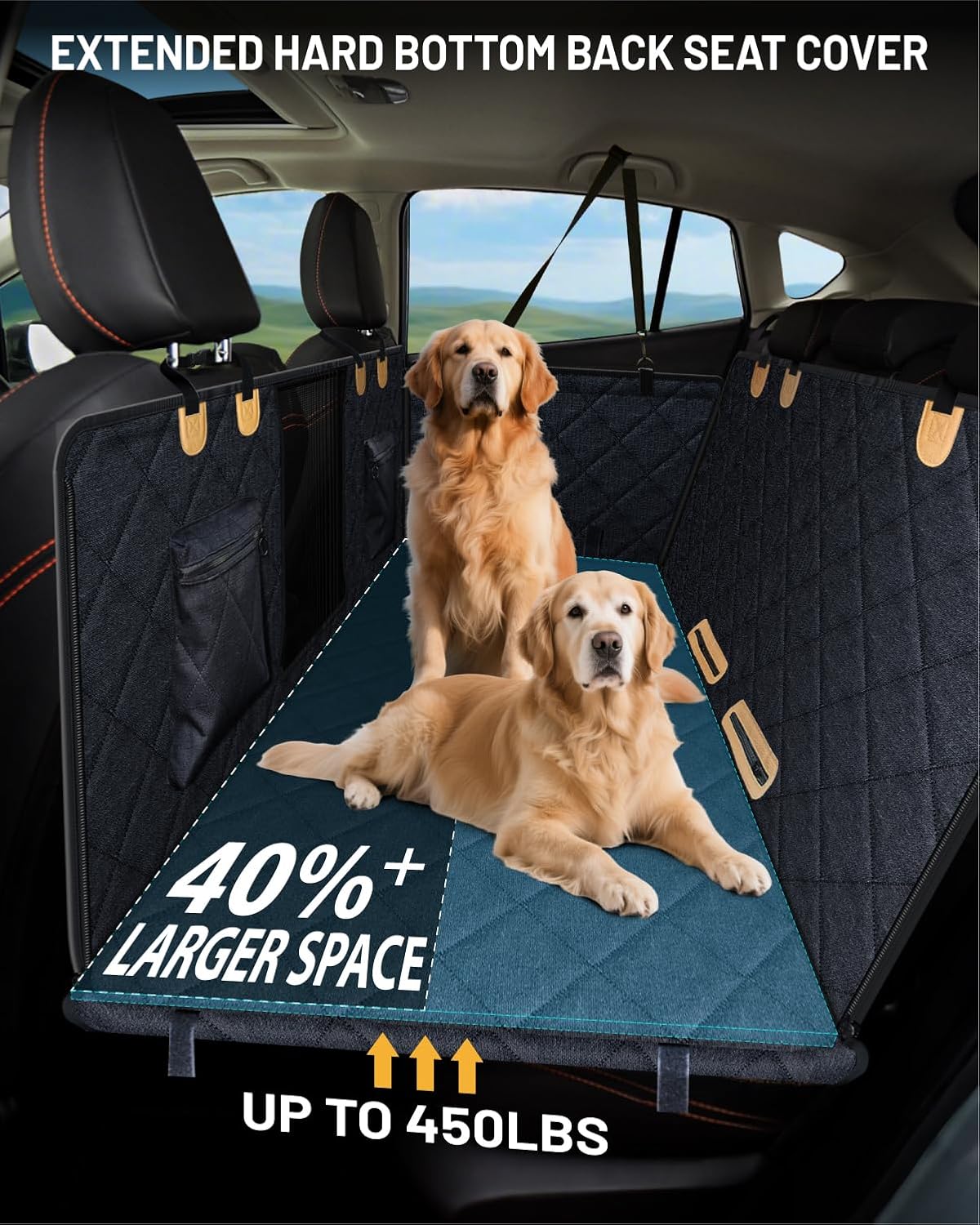 Back Seat Extender for Dog, Waterproof Dog Car Seat Cover for Back Seat, Hard Bottom Car Seat