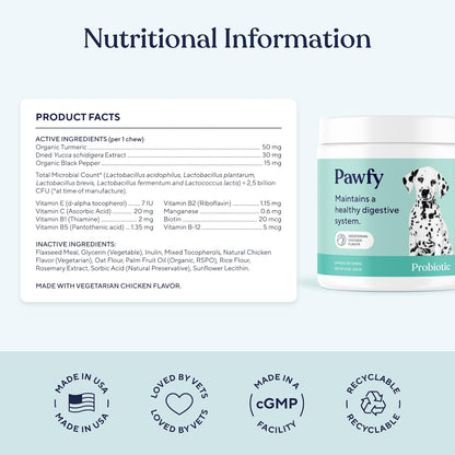Pawfy Probiotics for Dogs | Supports Digestive Health, Diarrhea for Small and Large Dogs | Improves