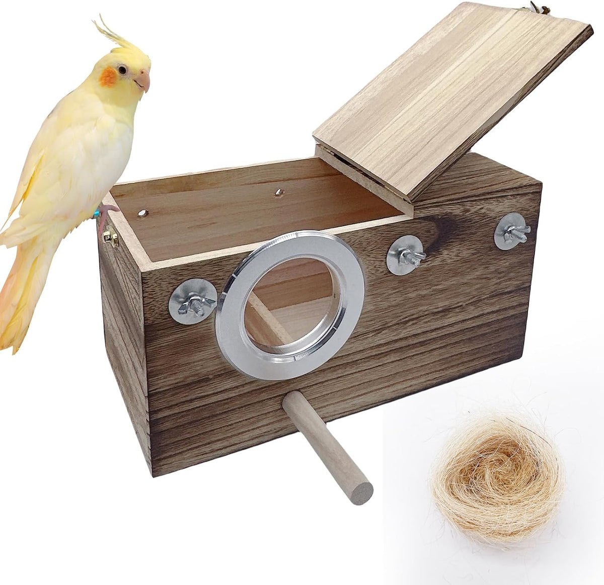 kathson Parrots Nesting Box Parakeet Nest House for Cage Budgie Breeding Hut with Coconut Fiber