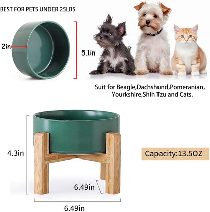 Petygooing Green Elevated/Raised Ceramic Dog Bowl for Small Breeds, Dog Food Water Dish with