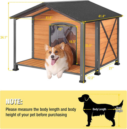 Aivituvin Outdoor Dog House with Chewproof Strong Metal Frame Outside Dog Kennel Weatherproof for