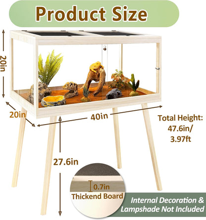 PROLEE Tempered Glass Reptile Enclosure with Leg,40“ Scratch-Proof Bearded Dragon Tank,62 Gallon