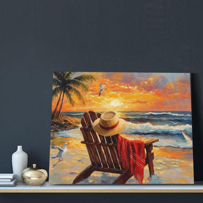 Beach Coastal Bathroom Pictures Wall Art, Seaside Ocean Bathroom Wall Decor, Sunrise Palm Framed