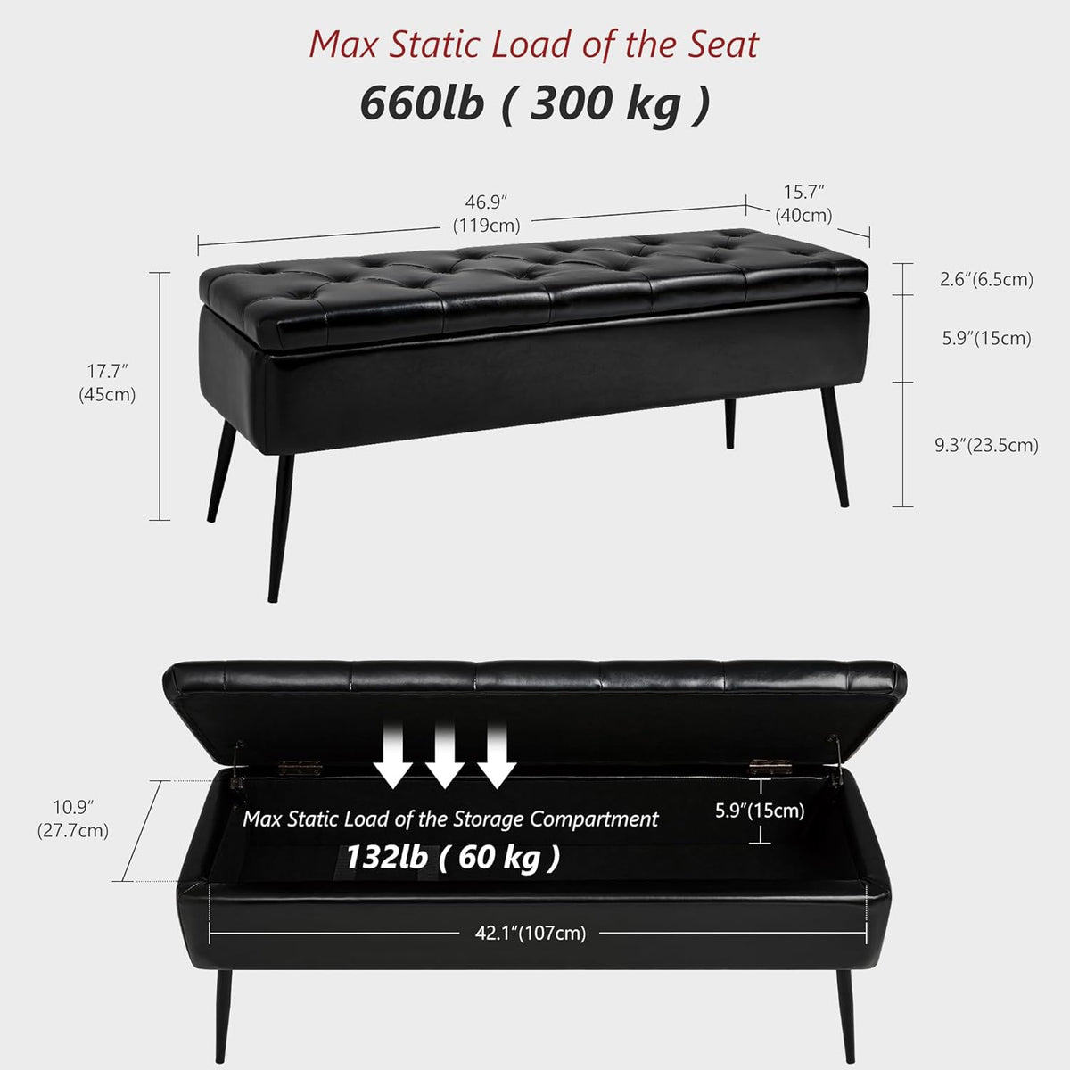 Leather Storage Ottoman Bench,End of Bed Bench for Living Room Bedroom Dinning Room