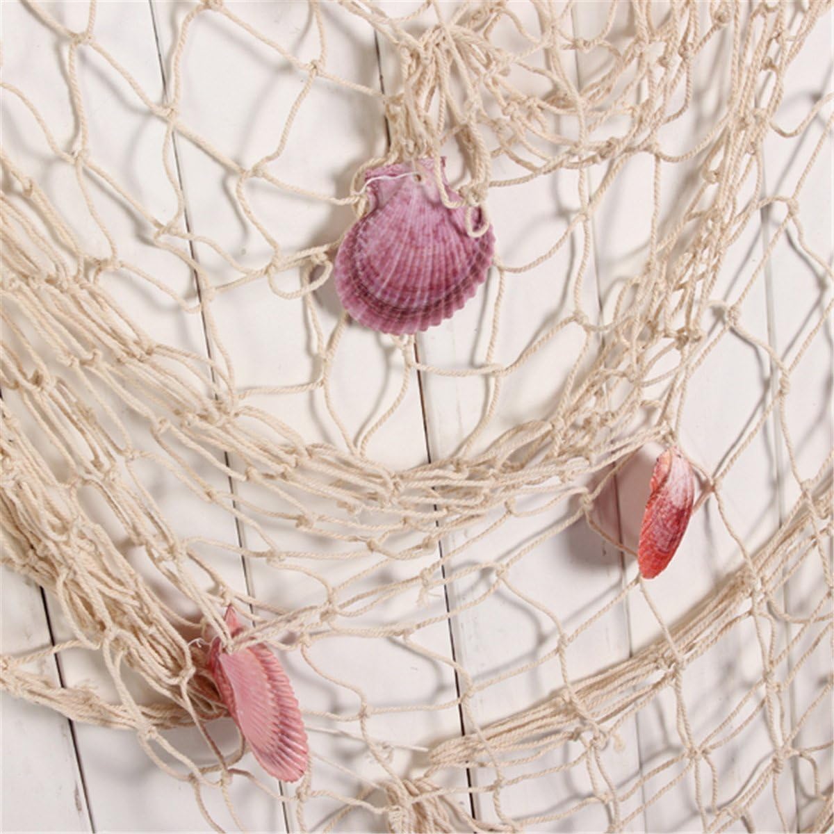 Rosoz Nature Fish Net Wall Decoration with Shells, Ocean Themed Wall Hangings Fishing Net Party