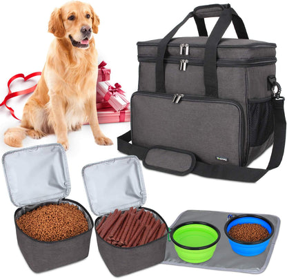 Teamoy Double Layer Dog Travel Bag, Dog Bag for Supplies with 2 Silicone Collapsible Bowls, 2 Food