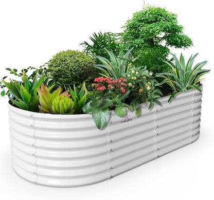 A ANLEOLIFE 8x4x2ft Galvanized Raised Garden Bed Kit, Oval Metal Deep Root Planters for Outdoor